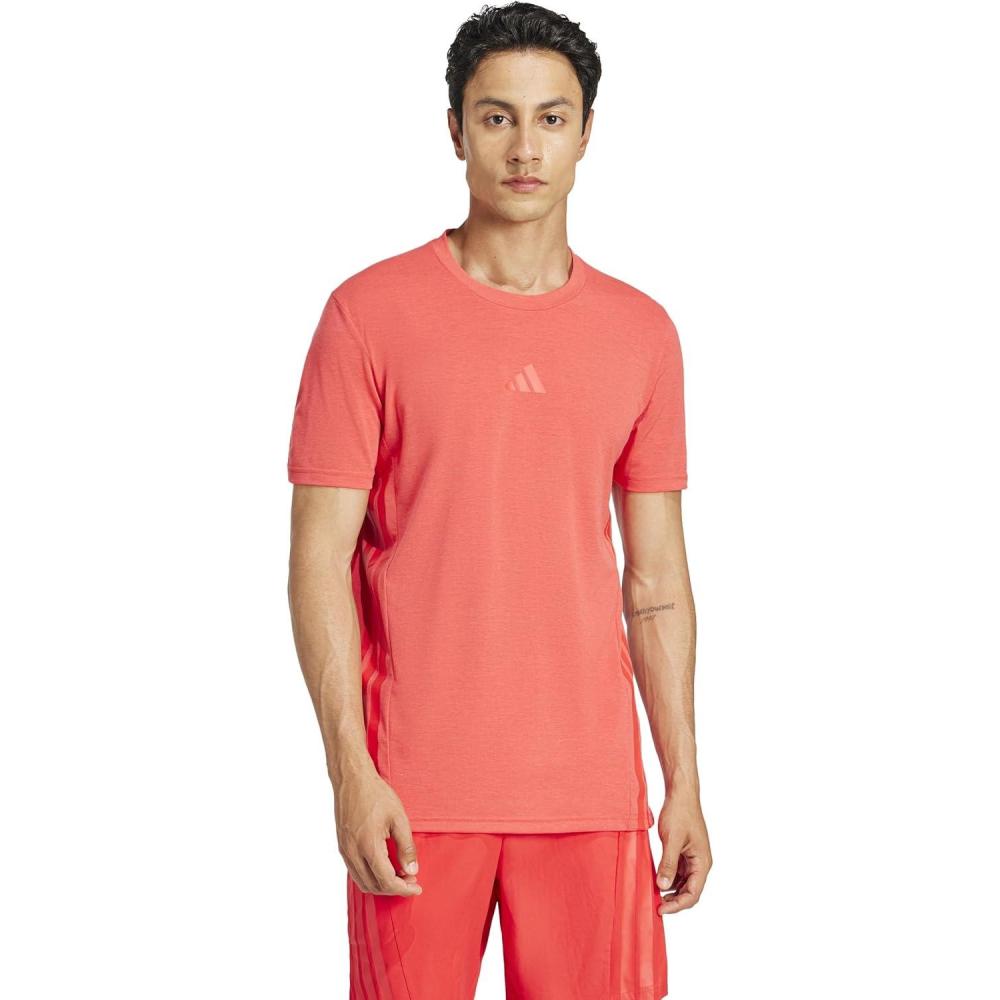 imageadidas Mens Designed for Training 3Stripes TShirtPure Ruby