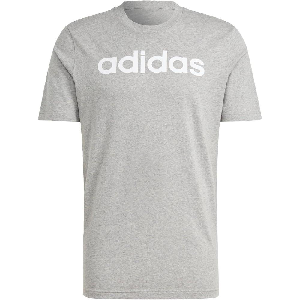 imageadidas Mens Essentials Single Jersey Linear Embroidered Logo TShirtMedium Grey Heather