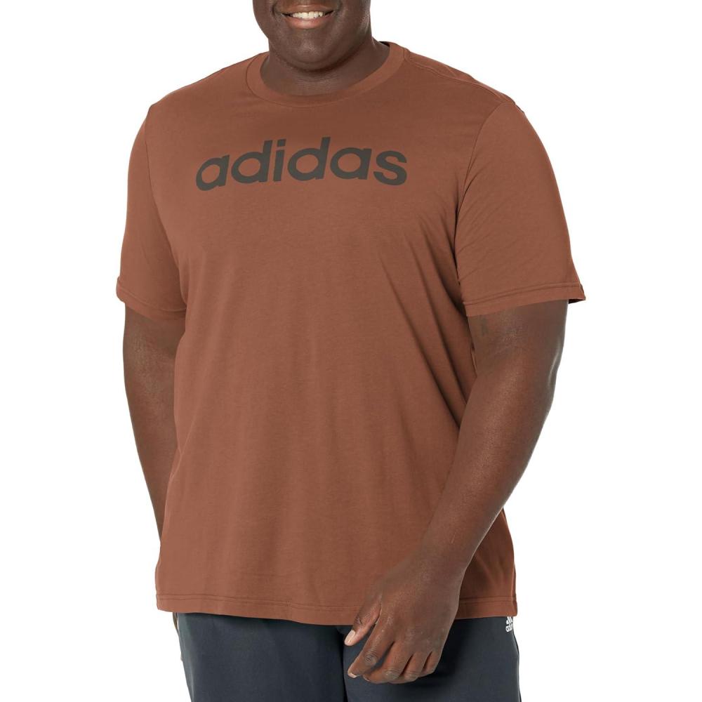 imageadidas Mens Essentials Single Jersey Linear Embroidered Logo TShirtPreloved Brown