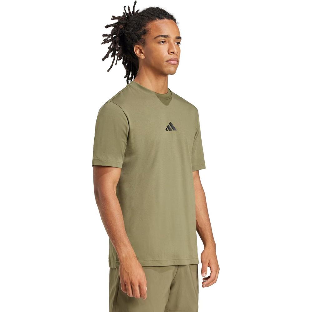 imageadidas Mens Essentials Small Logo Single Jersey TShirtOlive StrataBlack