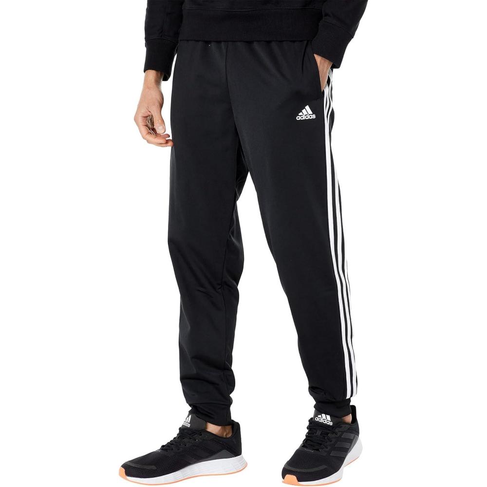 imageadidas Mens Essentials WarmUp Tricot 3Stripes Tapered Track PantsBlackWhite