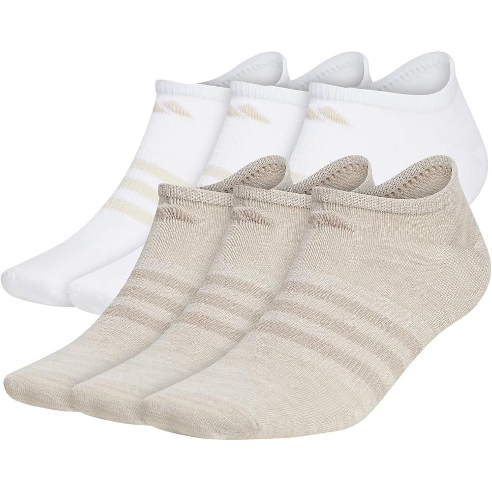 imageadidas Mens Superlite No Show Socks 6Pair Pack Low Profile Below AnkleAlumina BeigeLight BrownWhite