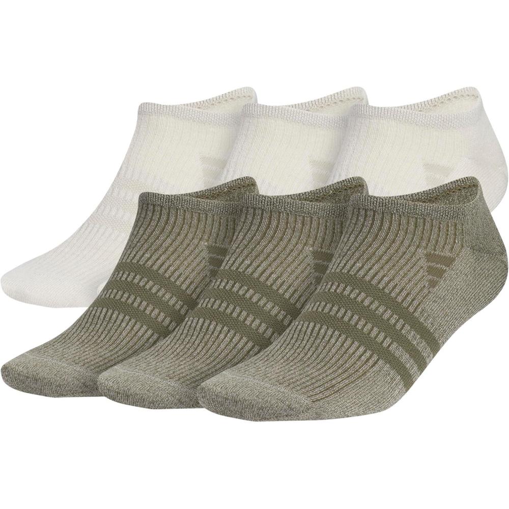 imageadidas Mens Superlite No Show Socks 6Pair Pack Low Profile Below AnkleOff WhitePutty GreyOlive Strata Green