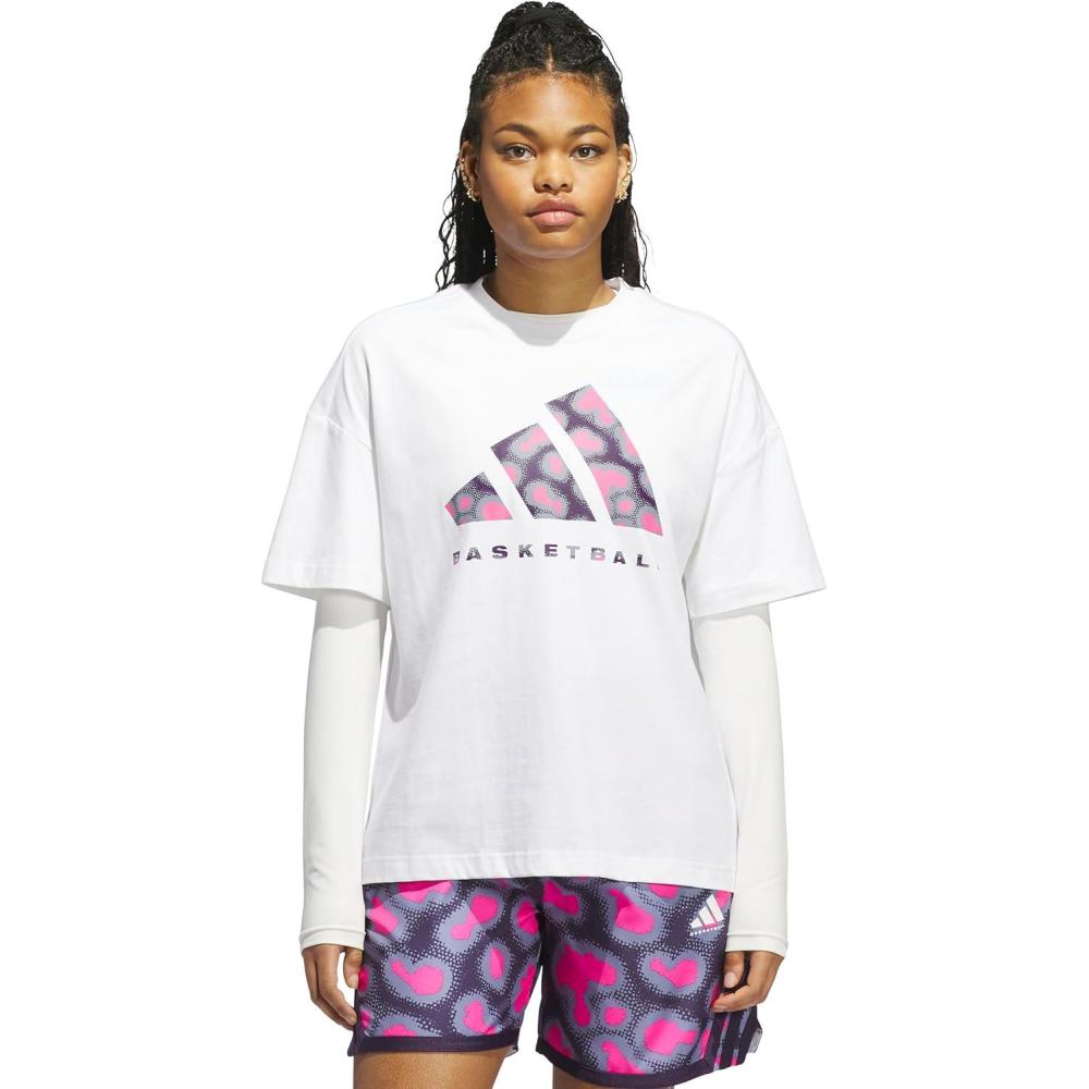 imageadidas Womens Basketball Camouflage Logo TShirtWhiteSilver Violet