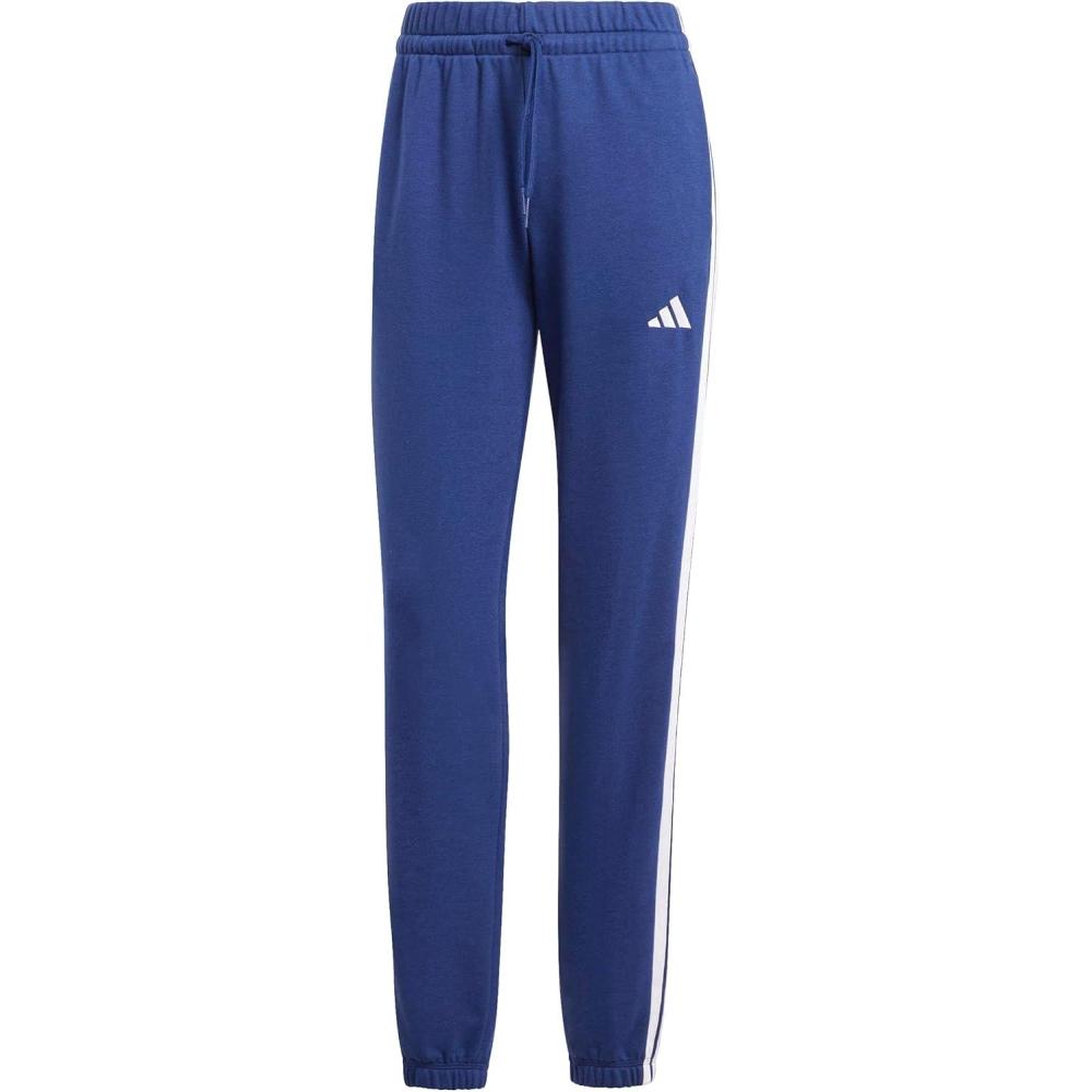 imageadidas Womens Essentials 3Stripes French Terry Cuffed PantsDark BlueWhite