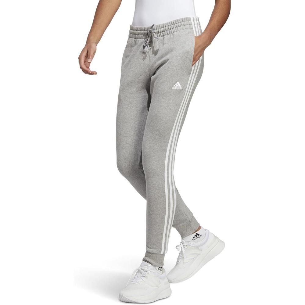 imageadidas Womens Essentials 3Stripes French Terry Cuffed PantsMedium Grey HeatherWhite