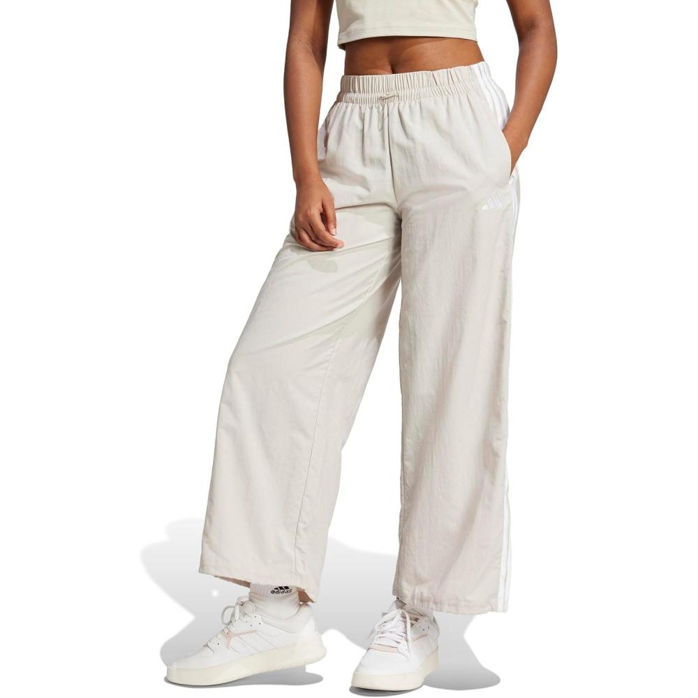 imageadidas Womens Essentials 3Stripes Woven Parachute PantsWonder AluminaWhite