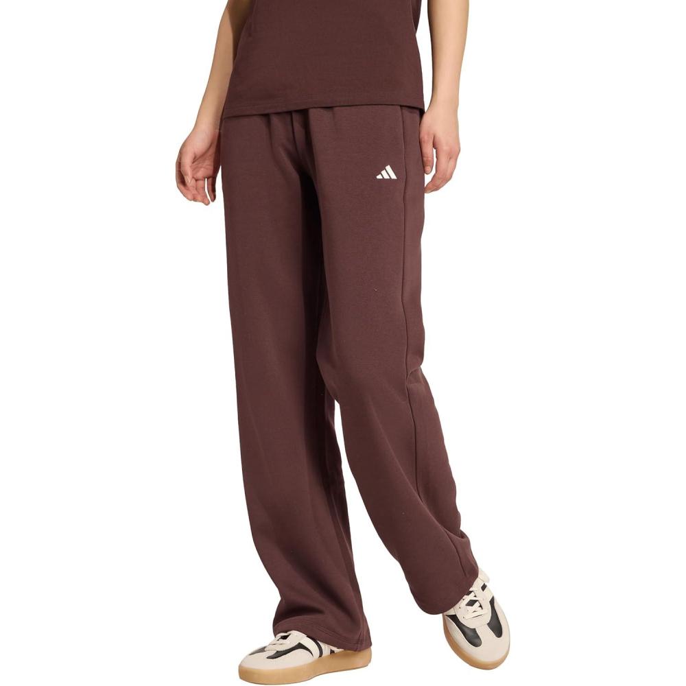 imageadidas Womens Essentials Small Logo Feel Cozy Open Hem PantShadow BrownWhite