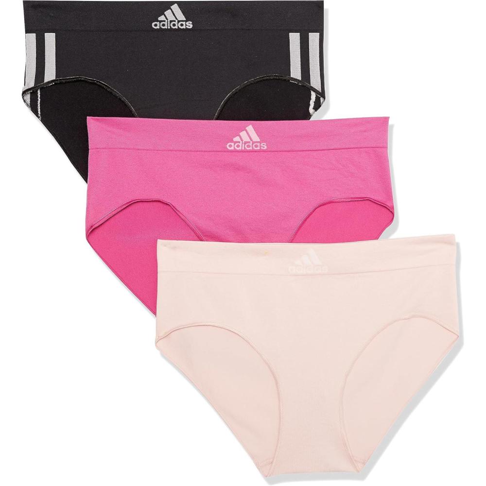imageadidas womens Seamless Brief Panties 3packBlack With StripesPeach WhipSemi Lucid Fuchsia