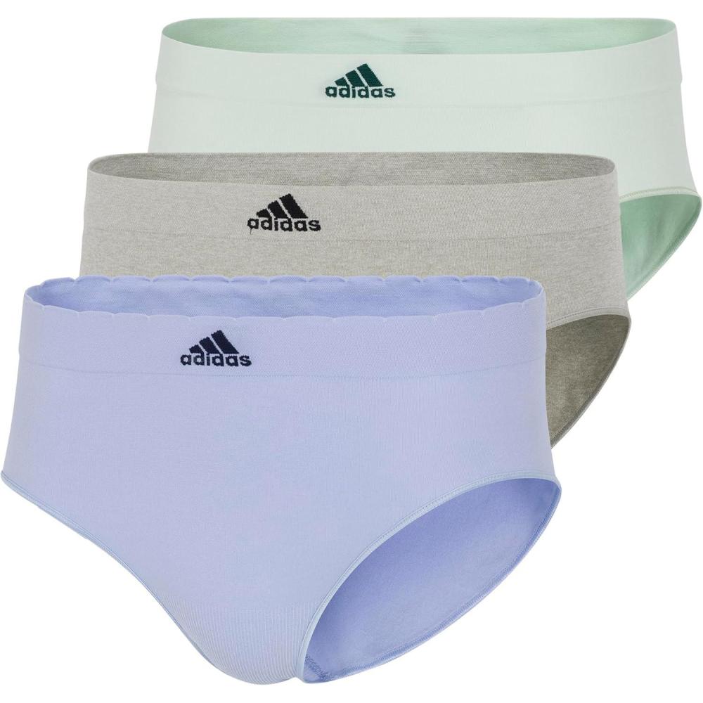imageadidas womens Seamless Brief Panties 3packBlue Dawn ScallopHeather GreyLinen Green