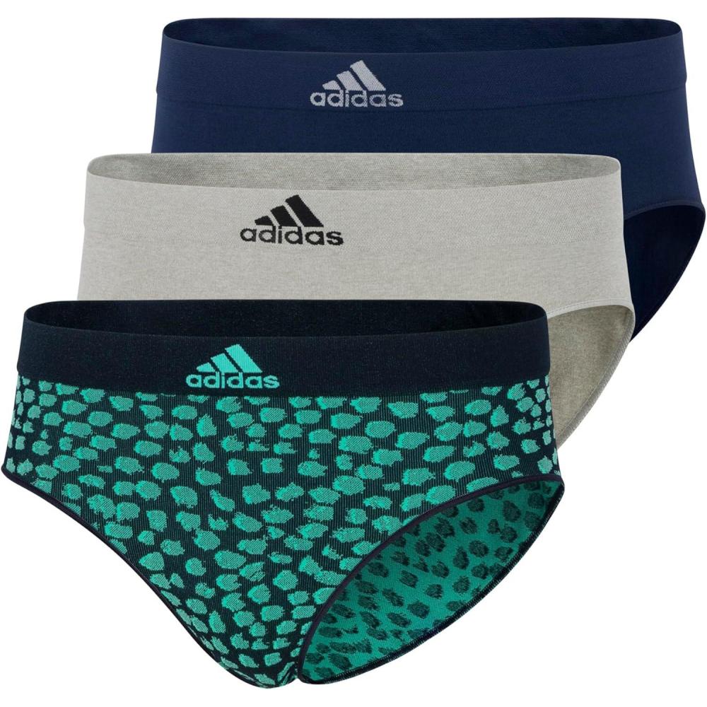 imageadidas womens Seamless Brief Panties 3packBlue JacquardMahoganyNight Indigo