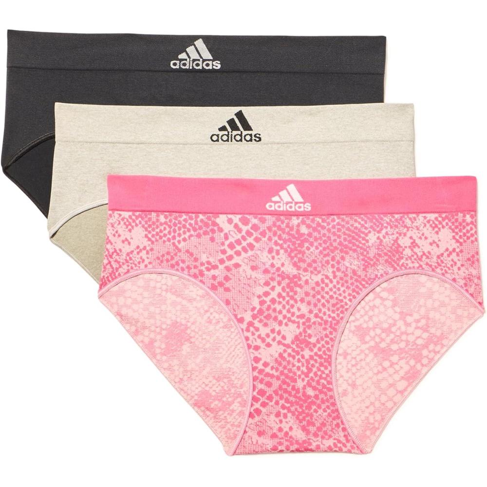 imageadidas womens Seamless Brief Panties 3packPink Snake JacquardGreyBlack