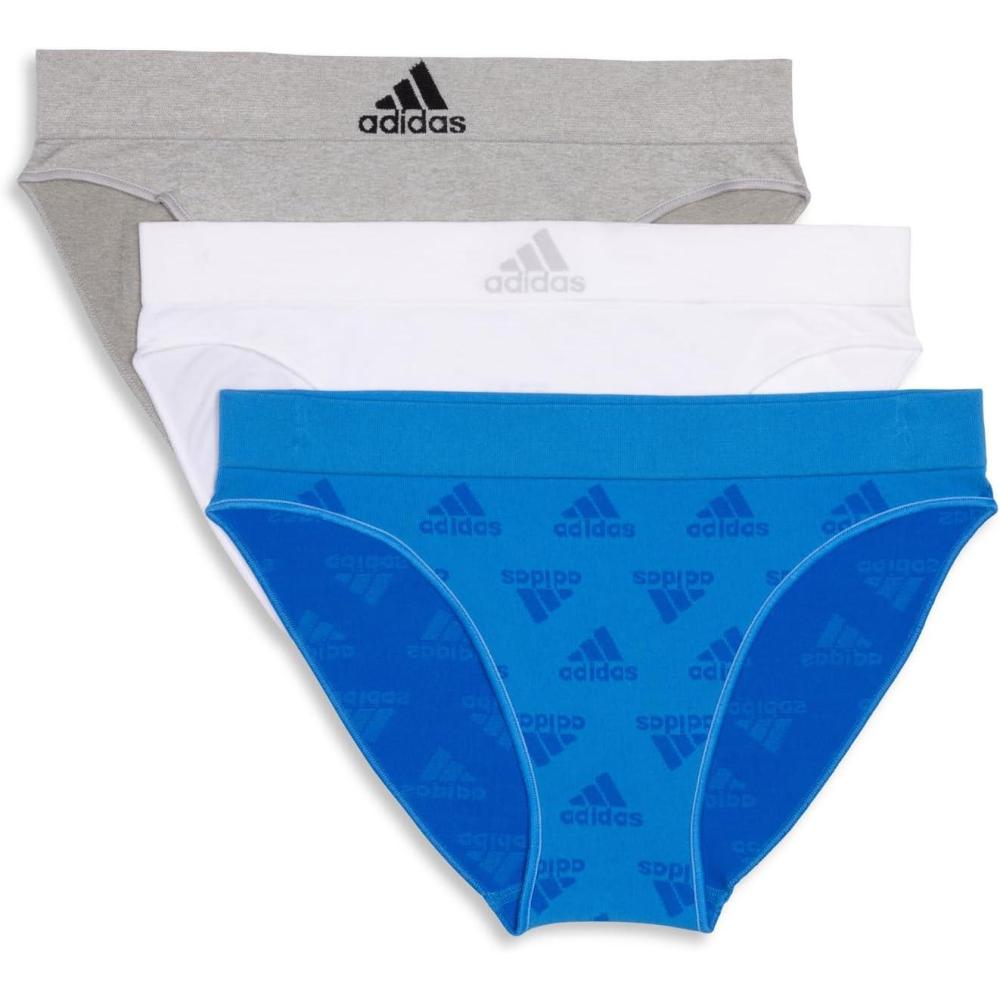 imageadidas womens Seamless Brief Panties 3packPulse Blue JacqHeather GreyWhite