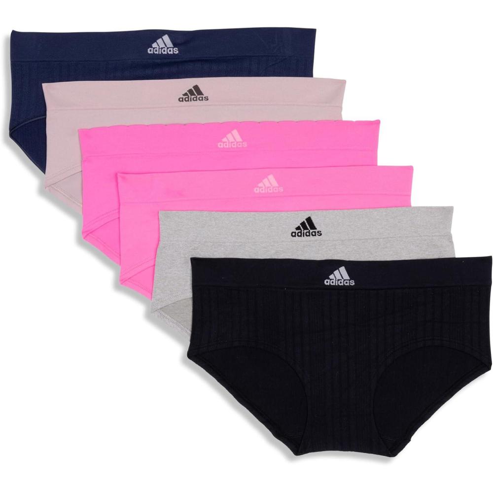 imageadidas womens Seamless Hipster Underwear 3 PackBlack RibbedHeather GreyLucid PinkNight Indigo RibbedLucid PinkWonder Taupe