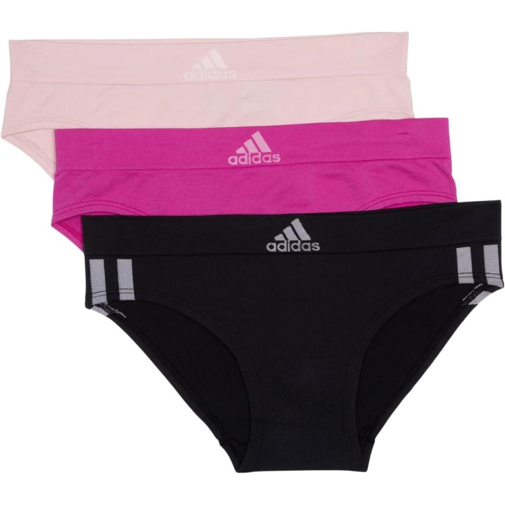 imageadidas womens Seamless Hipster Underwear 3 PackBlack With StripesPeach WhipSemi Lucid Fuchsia