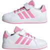 imageadidas Kids Grand Court 20 Elastic Lace ampamp Strap ShoesWhiteBliss PinkBlack