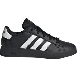 imageadidas Kids Grand Court 20 Elastic Lace ampamp Strap ShoesBlackWhiteGold Metallic