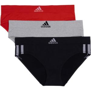 imageadidas womens Seamless Hipster Underwear 3 PackBlack With StripesHeather GreyVivid Red