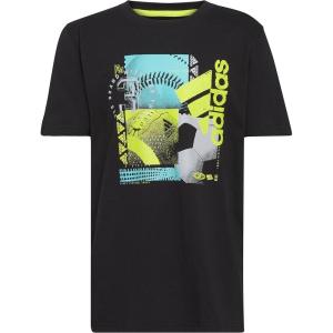 imageadidas Boys Short Sleeve Cotton Sports Ball 22 Screen TShirtBlack With Glory Green