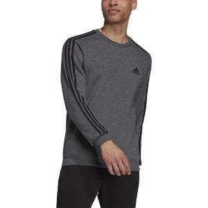 imageadidas mens Essentials Fleece 3stripes SweatshirtDark Grey HeatherBlack