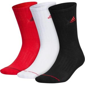 imageadidas Mens Crew Socks 3Pack  Premium Classic Cushioned LargeBlackWhiteBetter ScarletClassic