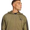 imageadidas mens Essentials 3stripes Fleece Fullzip Hooded Track TopOlive StrataBlack