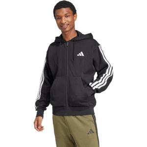 imageadidas mens Essentials 3stripes Fleece Fullzip Hooded Track TopBlackWhite