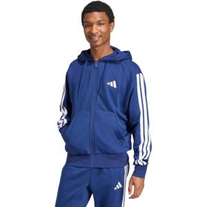 imageadidas mens Essentials 3stripes Fleece Fullzip Hooded Track TopDark BlueWhite