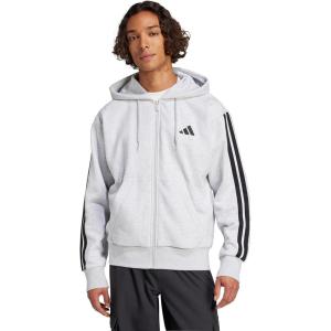 imageadidas mens Essentials 3stripes Fleece Fullzip Hooded Track TopLight Grey HeatherBlack