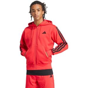 imageadidas mens Essentials 3stripes Fleece Fullzip Hooded Track TopPure RubyBlack