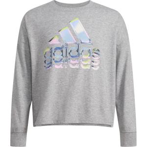 imageadidas Girls Long Sleeve Waist Crew Tee TShirtMedium Grey Heather