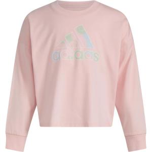 imageadidas Girls Long Sleeve Waist Crew Tee TShirtPink With Multicolor