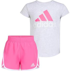 imageadidas girls Graphic Tee amp Gym Shorts Tshirt SetLight Grey  Bright Pink