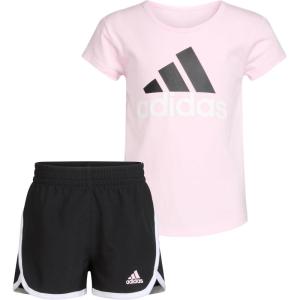 imageadidas girls Graphic Tee amp Gym Shorts Tshirt SetLight Pink  Black