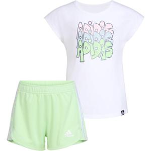 imageadidas girls Graphic Tee amp Gym Shorts Tshirt SetWhite  Spring Green