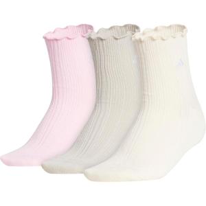 imageadidas womens Ruffle Socks 3 Pairs Frilly Cuff Quarter Ankle HeightClear PinkWonder Alumina GreyWonder White