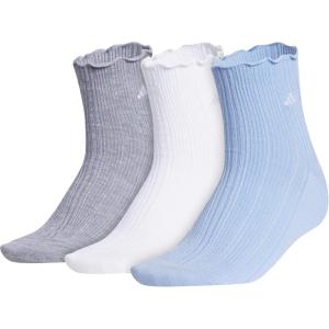imageadidas womens Ruffle Socks 3 Pairs Frilly Cuff Quarter Ankle HeightHeather GreyWhiteGlow Blue