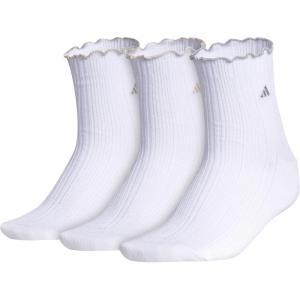 imageadidas womens Ruffle Socks 3 Pairs Frilly Cuff Quarter Ankle HeightWhiteCyber MetallicMatte Silver Metallic