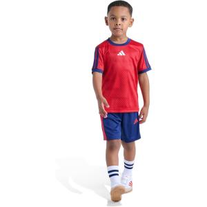 imageadidas Boys Short Sleeve 3Stripe Soccer Tee Shirt and Short SetPure Ruby