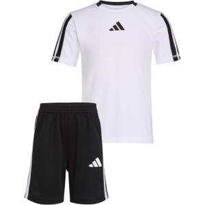 imageadidas Boys Short Sleeve 3Stripe Soccer Tee Shirt and Short SetWhite