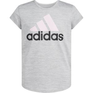 imageadidas Girls Short Sleeve Scoop Neck Tee TShirtGrey Heather With Pink