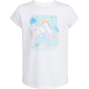 imageadidas Girls Short Sleeve Scoop Neck Tee TShirtWhite With Light Blue