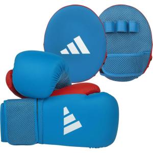 imageAdidas Boxing Home Training Kit  Pair of Gloves and Mitts 2pc Set for Adult amp Kids for Boxing Punching Bag Kickboxing MMA and Training Blue Red
