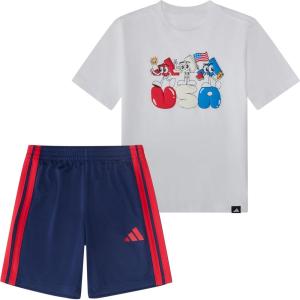 imageadidas Baby Boys Twopiece Short Sleeve Printed Graphic Tshirt and Shorts Clothing SetWhite