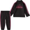 imageadidas Little Girls Zip Front Classic Tricot Jacket and Joggers SetBlack With Neon Pink