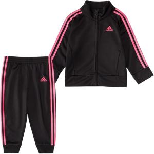 imageadidas Little Girls Zip Front Classic Tricot Jacket and Joggers SetBlack With Neon Pink