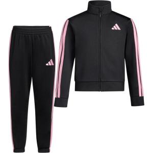 imageadidas Little Girls Zip Front Classic Tricot Jacket and Joggers SetBlackPink