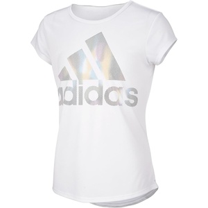 image:imageadidas Girls Short Sleeve Scoop Neck Tee TShirtWhite Rainbow Foil
