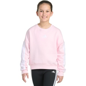 image:imageadidas Kids 3Stripes Crew Neck Heather Fleece Pullover Big KidClear Pink