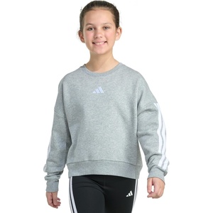 image:imageadidas Kids 3Stripes Crew Neck Heather Fleece Pullover Big KidMedium Grey Heather